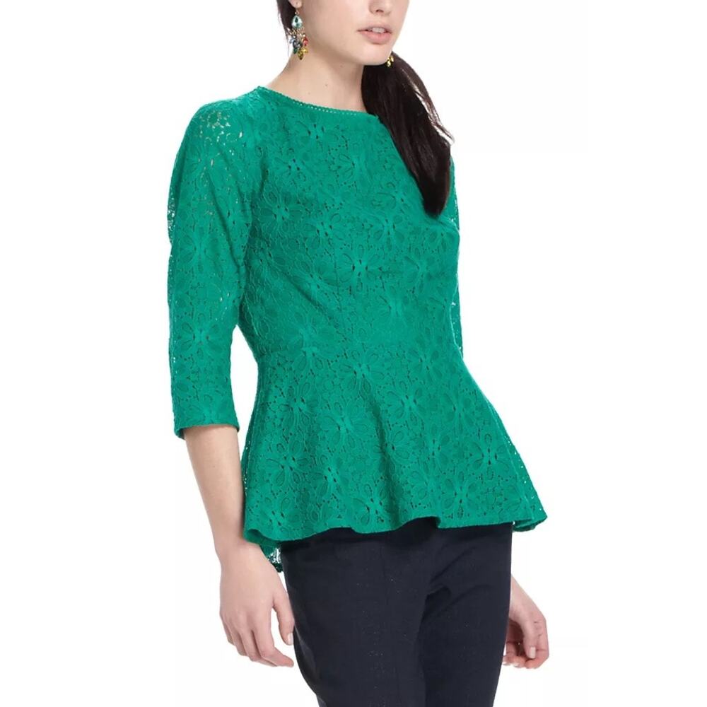 Moulinette Soeurs Anthropologie Size 10 Green Lace Top 3/4 Sleeve